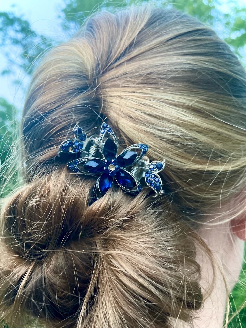 FranceLuxe, Sapphire Blue, Crystal Hair Clip, Vintage, Antique